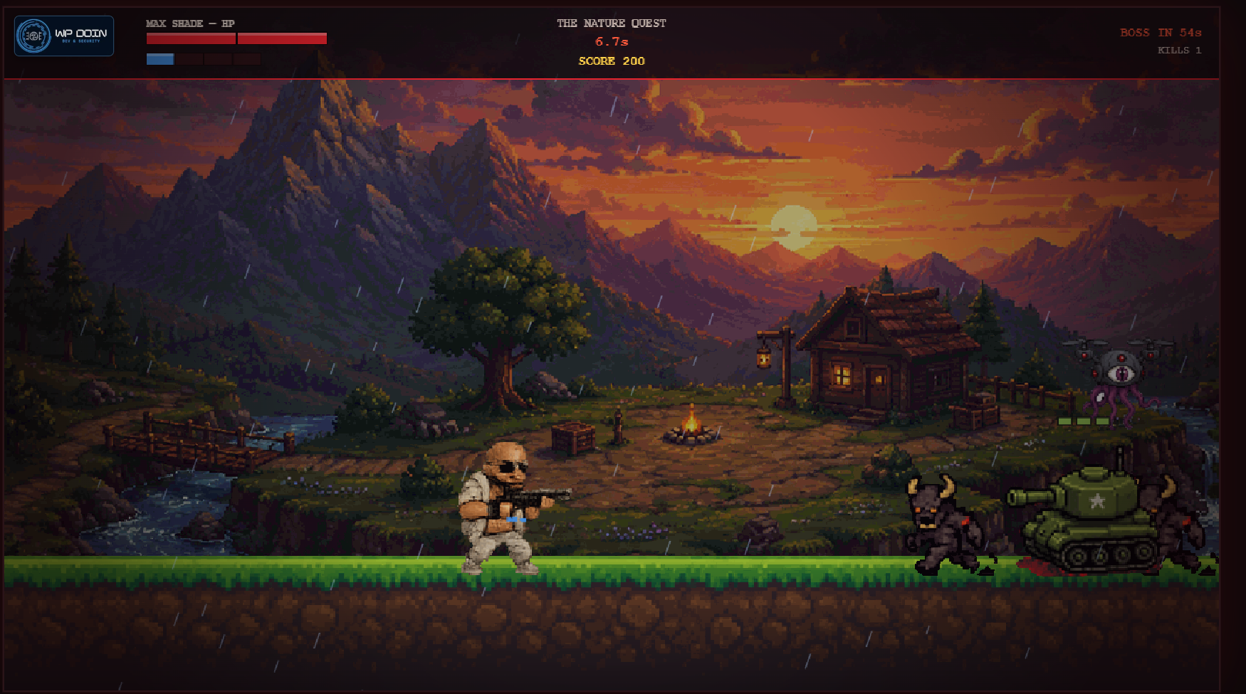 The Nature Quest — gameplay at sunset with a tank