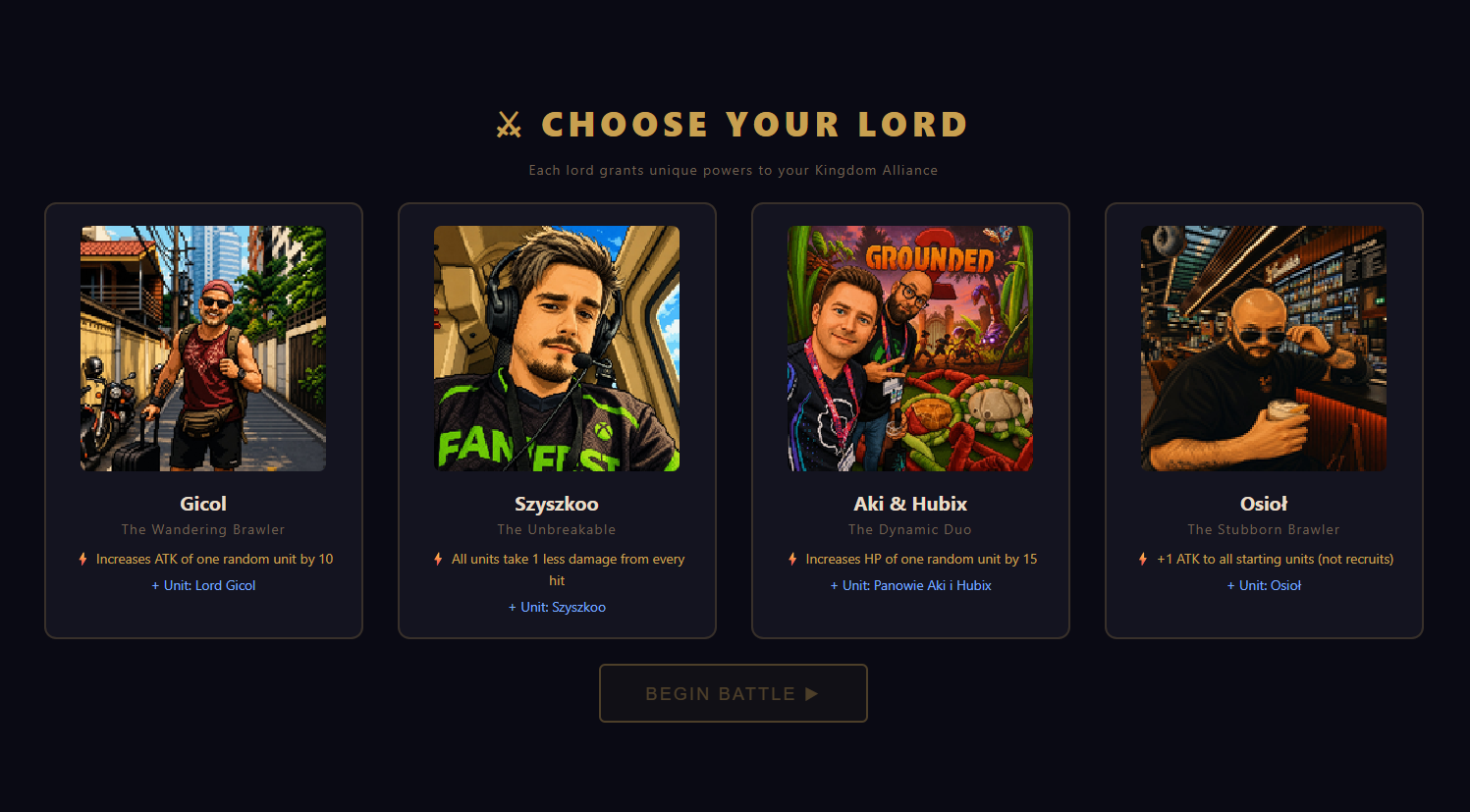 Realm Wars — choose your lord screen