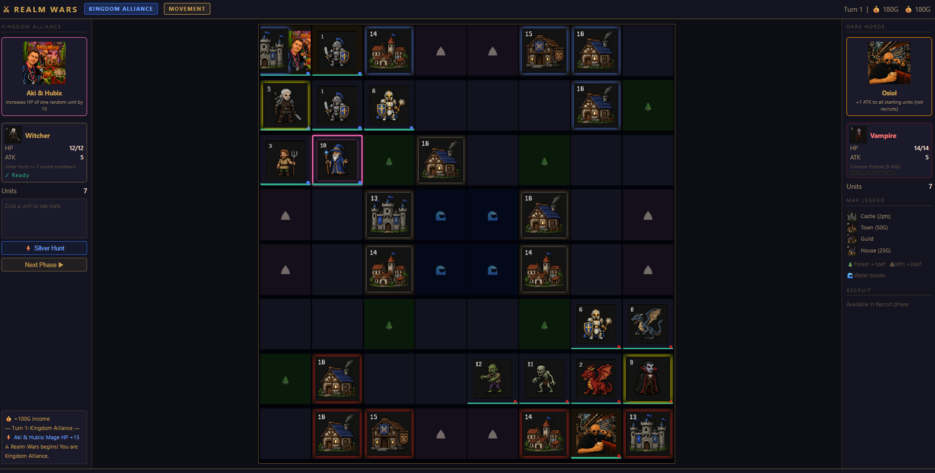 Realm Wars — game board with units and buildings