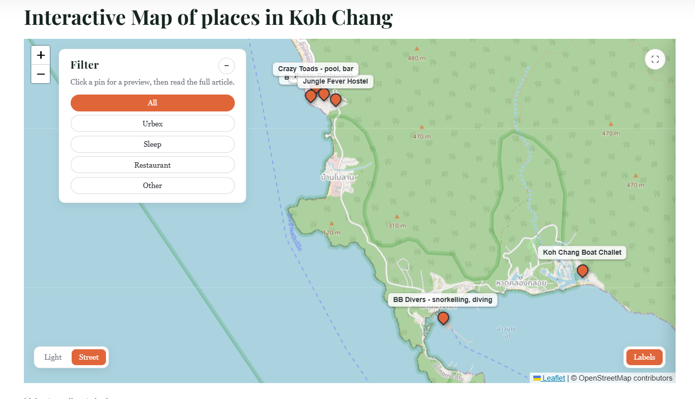 Interactive travel map — places in Koh Chang