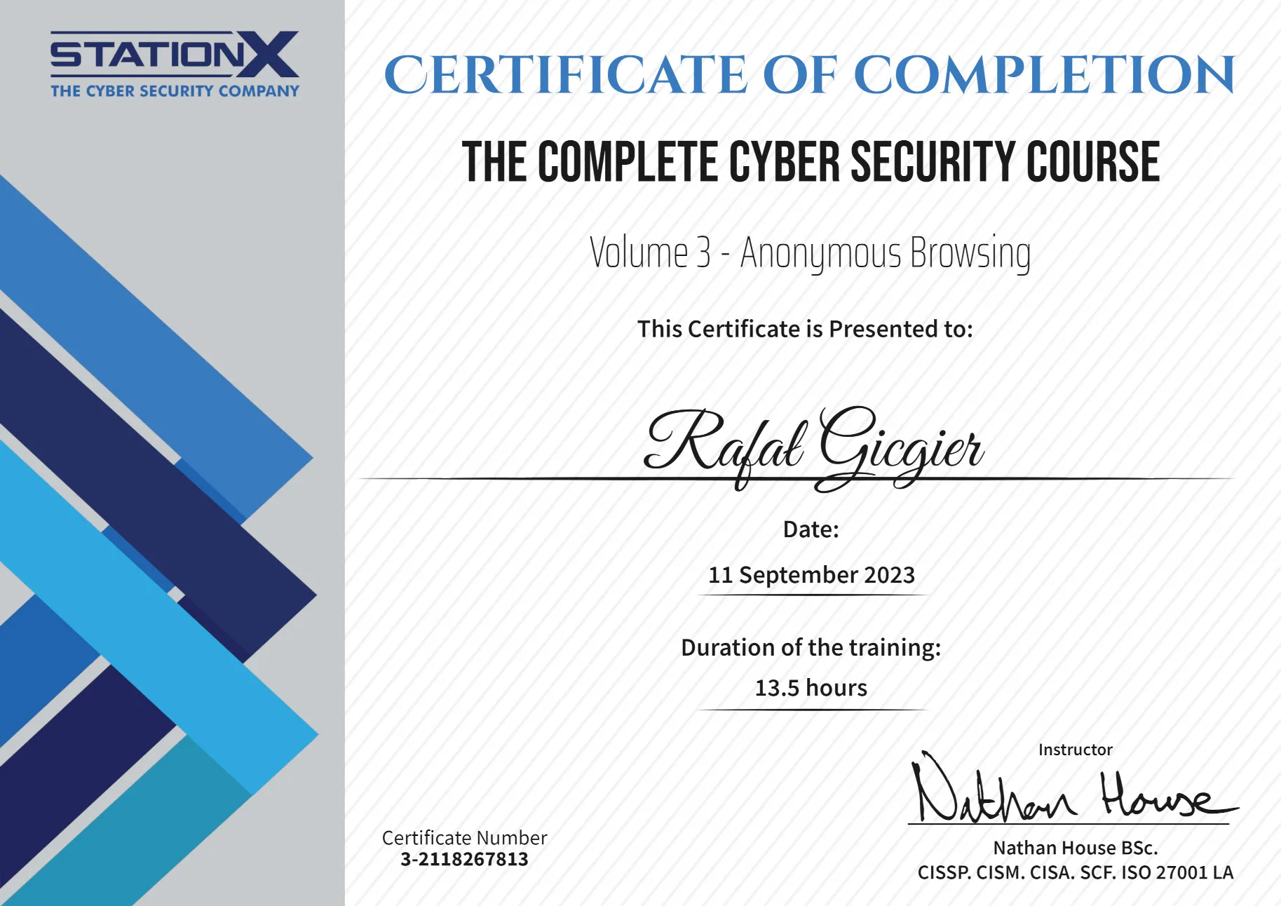 STATIONX CERTFICATE Cyber Security: Anonymous Browsing