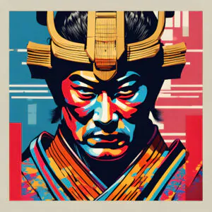 A Japanese Samurai Face Popart Decoration - Digital Art