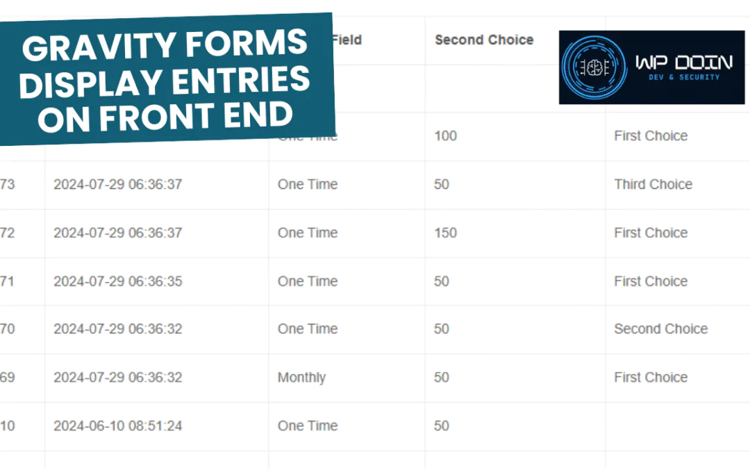 Gravity Forms Display Entries on Front End