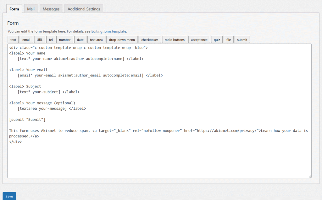 Klasa CSS Contact Form 7