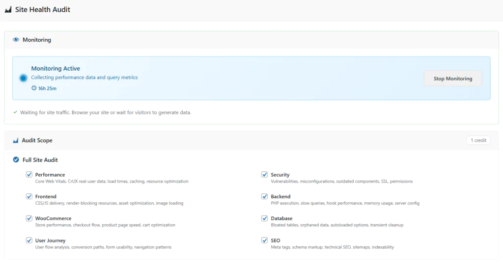 Site Vitals Configuration Options