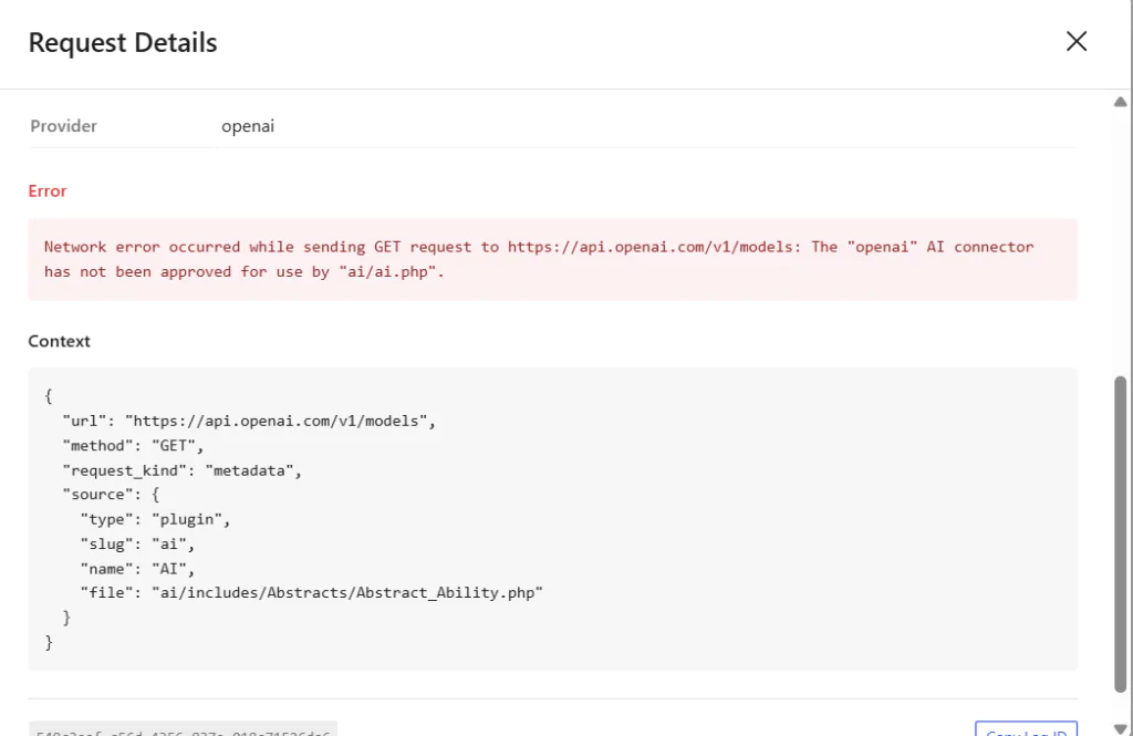 AI plugin User Interface Logs